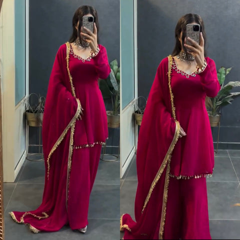 Designer Rani Pink Embroidered Sharara Suit with Dupatta