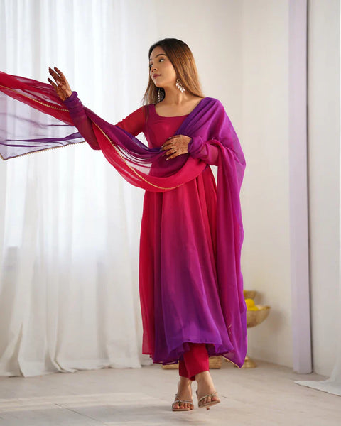 Ethnic Red Purple Soft Fox Georgette Anarkali Suit