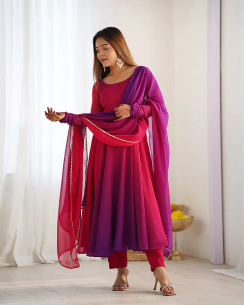 Ethnic Red Purple Soft Fox Georgette Anarkali Suit