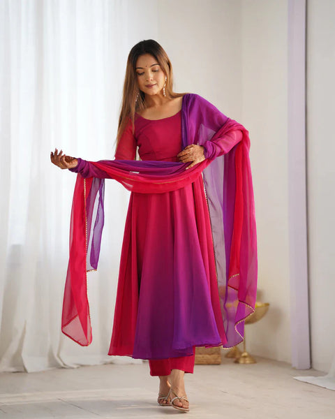 Ethnic Red Purple Soft Fox Georgette Anarkali Suit