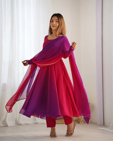 Ethnic Red Purple Soft Fox Georgette Anarkali Suit