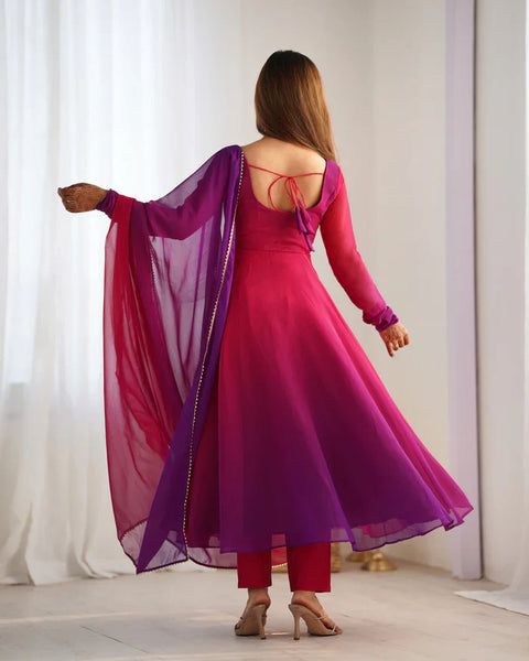 Ethnic Red Purple Soft Fox Georgette Anarkali Suit