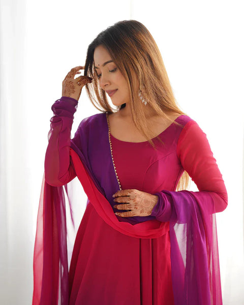 Ethnic Red Purple Soft Fox Georgette Anarkali Suit
