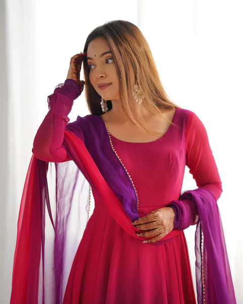 Ethnic Red Purple Soft Fox Georgette Anarkali Suit