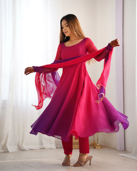 Ethnic Red Purple Soft Fox Georgette Anarkali Suit