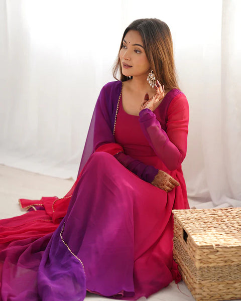Ethnic Red Purple Soft Fox Georgette Anarkali Suit