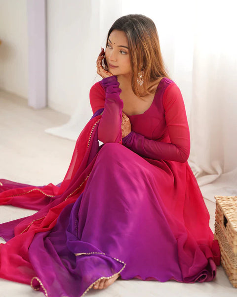 Ethnic Red Purple Soft Fox Georgette Anarkali Suit