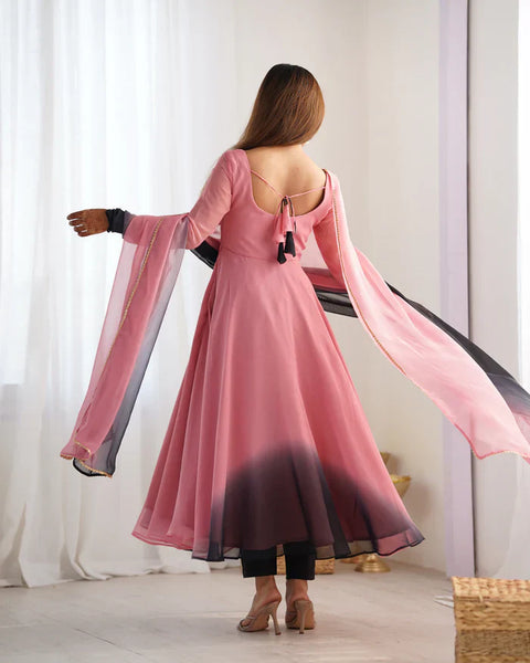Ethnic Style Black and Pink Soft Faux Georgette Anarkali Suit
