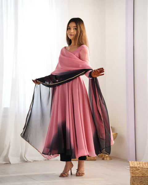 Ethnic Style Black and Pink Soft Faux Georgette Anarkali Suit
