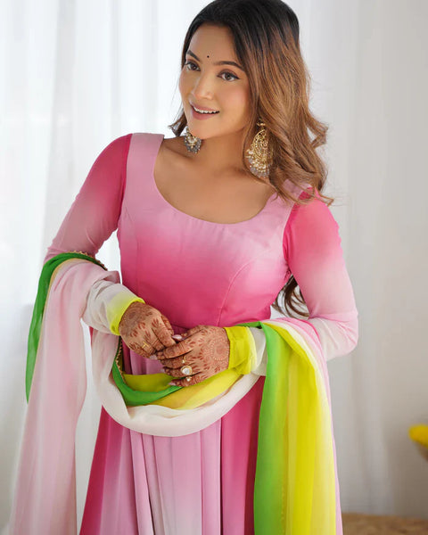 Elegant Multi-Colored Georgette Anarkali Gown for Festive & Wedding Wear