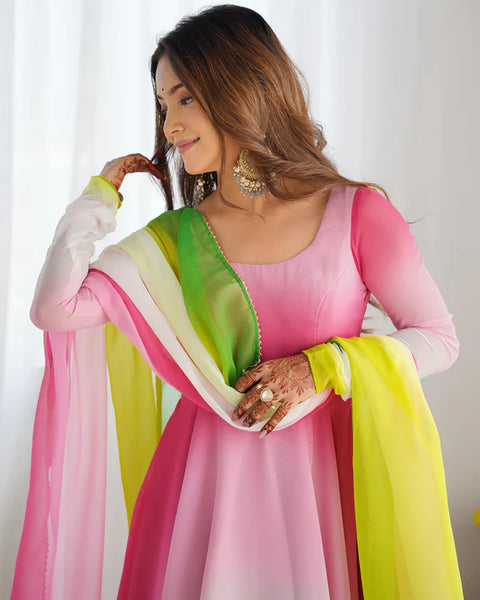 Elegant Multi-Colored Georgette Anarkali Gown for Festive & Wedding Wear