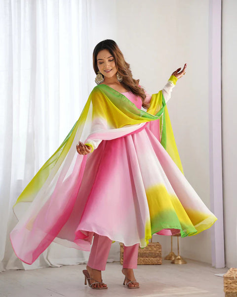 Elegant Multi-Colored Georgette Anarkali Gown for Festive & Wedding Wear