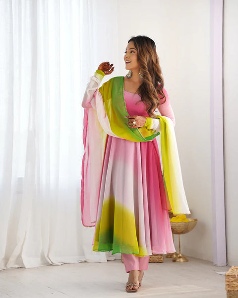 Elegant Multi-Colored Georgette Anarkali Gown for Festive & Wedding Wear