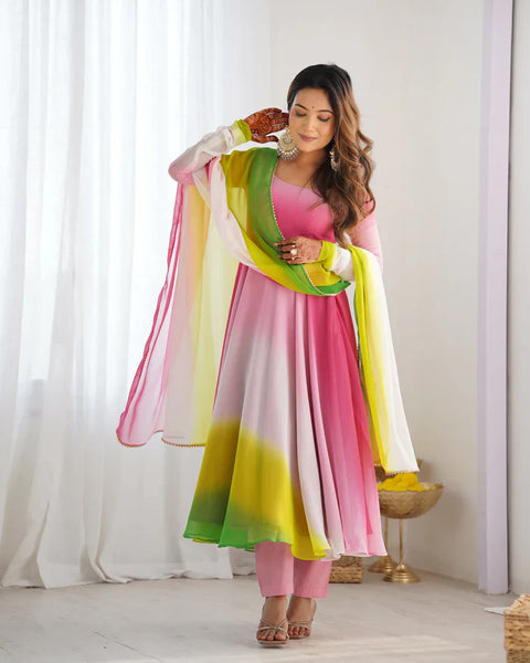 Elegant Multi-Colored Georgette Anarkali Gown for Festive & Wedding Wear