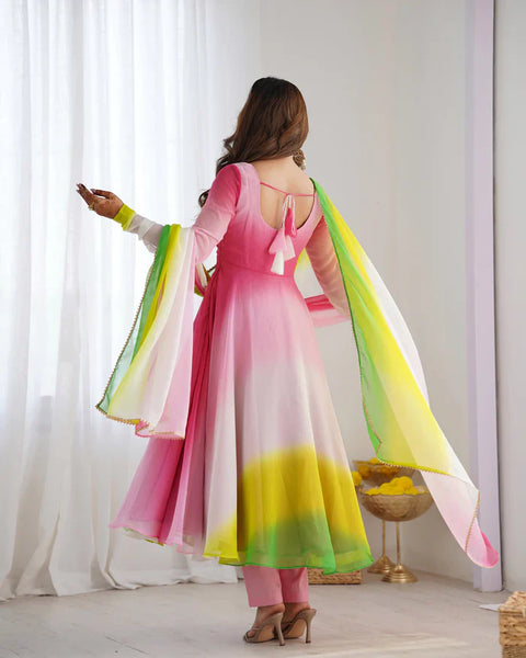 Elegant Multi-Colored Georgette Anarkali Gown for Festive & Wedding Wear