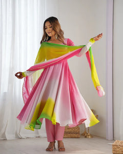 Elegant Multi-Colored Georgette Anarkali Gown for Festive & Wedding Wear
