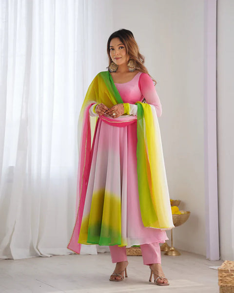 Elegant Multi-Colored Georgette Anarkali Gown for Festive & Wedding Wear