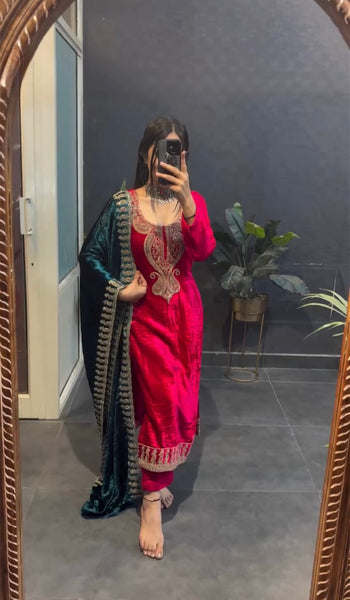 Glistening Maroon & Pink Majesty Velvet Suit - Complete Set