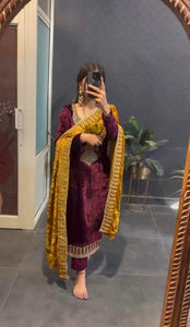 Glistening Maroon & Pink Majesty Velvet Suit - Complete Set