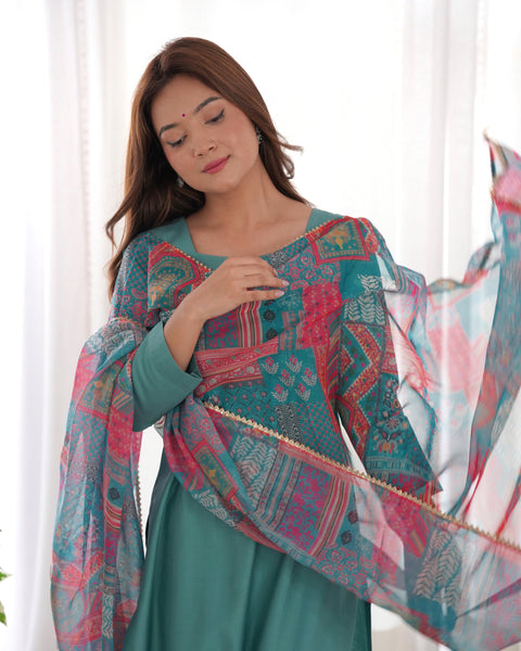 Elegant Sky Blue Kurta Set with Printed Dupatta