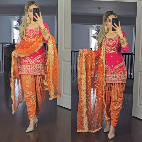 Orange Punjabi Patiyala Suit - Traditional Party Wear for Women (NF1173)