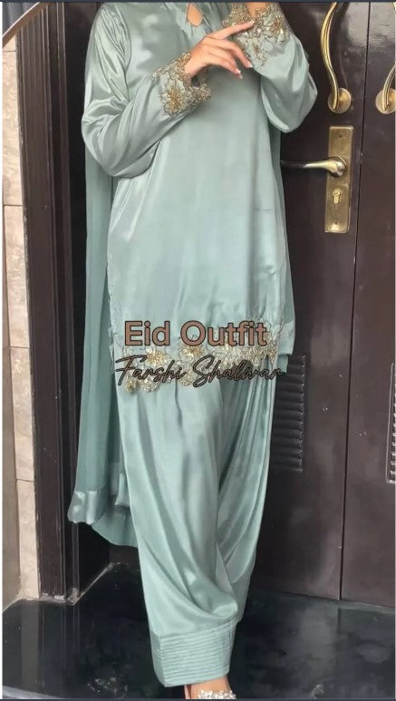 Sky Blue Elegance in Every Detail Farsi Salwar Suit