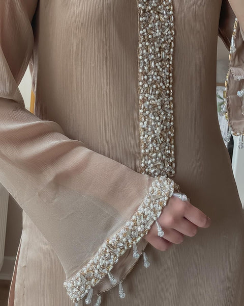 Elegant Faux Georgette Pearl Handwork Suit Set