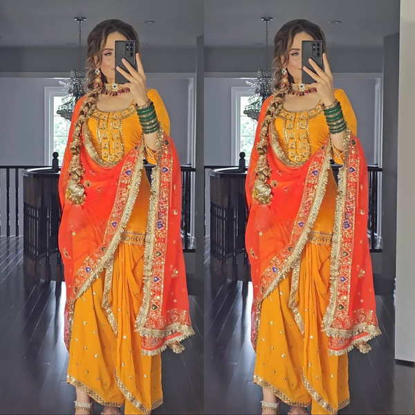 Yellow & Orange Embroidered Dhoti Skirt Suit for Festive Glam – Designer Party Wear