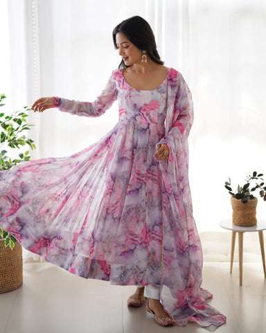 Elegant Floral Anarkali Dress with Dupatta