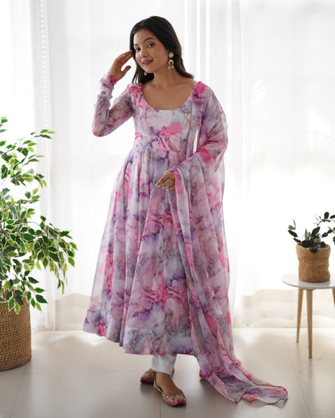 Elegant Floral Anarkali Dress with Dupatta