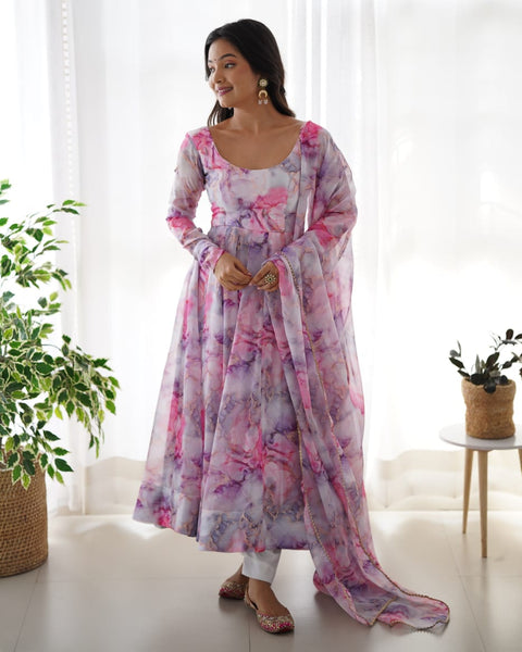 Elegant Floral Anarkali Dress with Dupatta