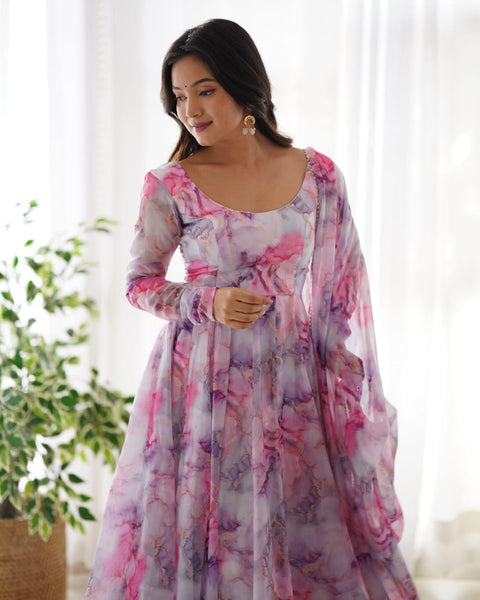 Elegant Floral Anarkali Dress with Dupatta