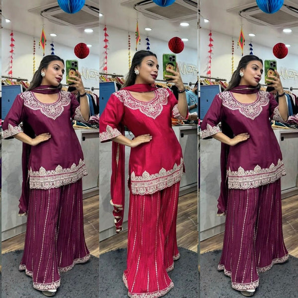 Designer Silk Sharara Palazzo Set with Dupatta – Luxe Party Wear Elegance