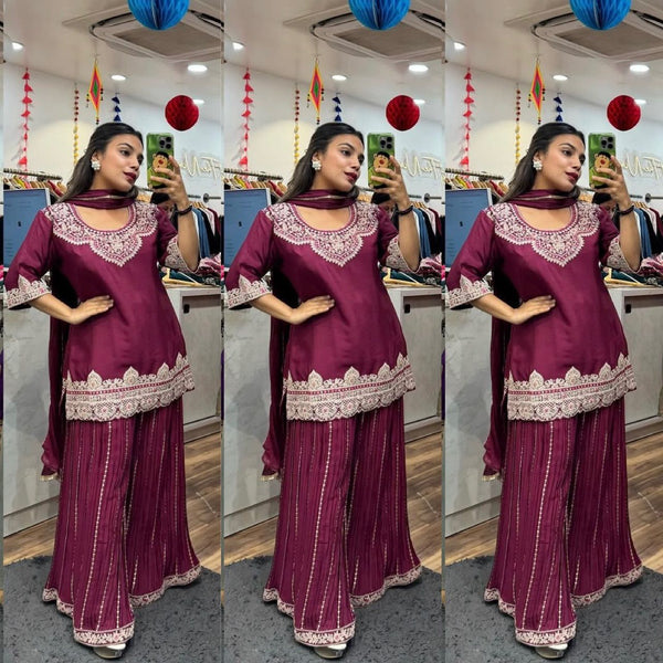 Designer Silk Sharara Palazzo Set with Dupatta – Luxe Party Wear Elegance