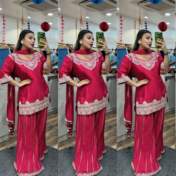 Designer Silk Sharara Palazzo Set with Dupatta – Luxe Party Wear Elegance