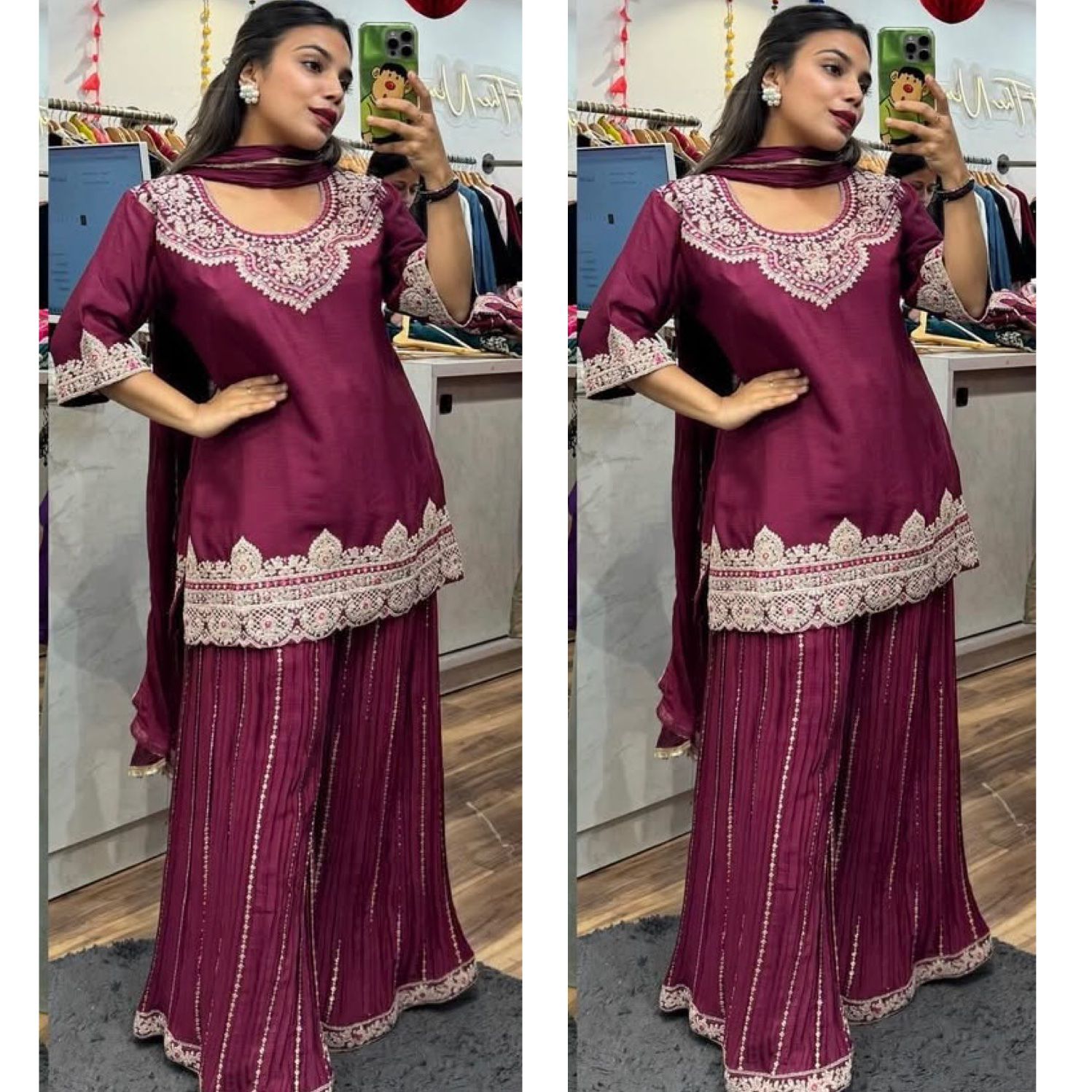 Designer Silk Sharara Palazzo Set with Dupatta – Luxe Party Wear Elegance