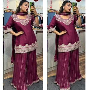 Designer Silk Sharara Palazzo Set with Dupatta – Luxe Party Wear Elegance