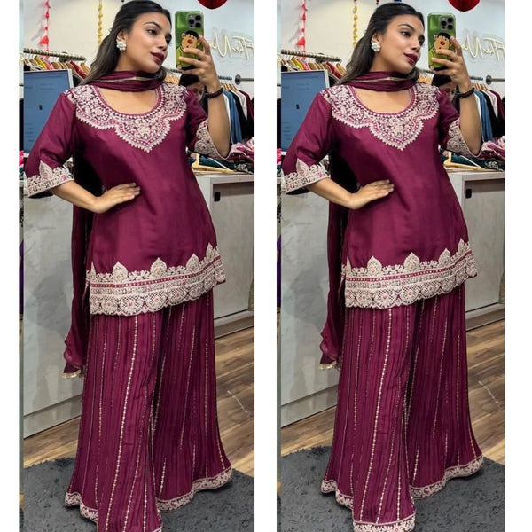 Designer Silk Sharara Palazzo Set with Dupatta – Luxe Party Wear Elegance