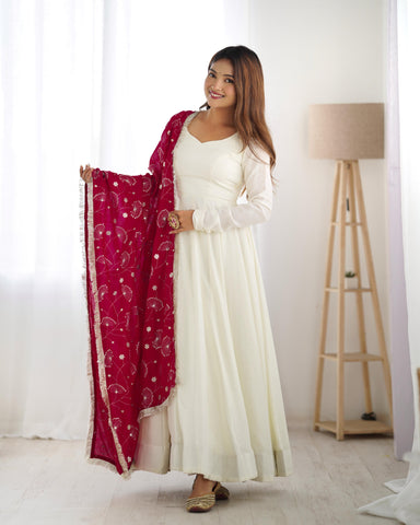 Ethereal White Georgette Anarkali Gown Set