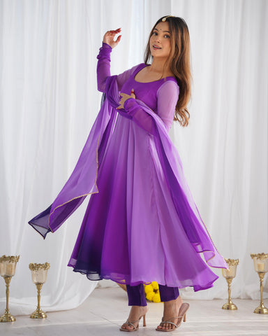 Ethnic Purple Soft Fox Georgette Anarkali Suit with Colorful Embellishments