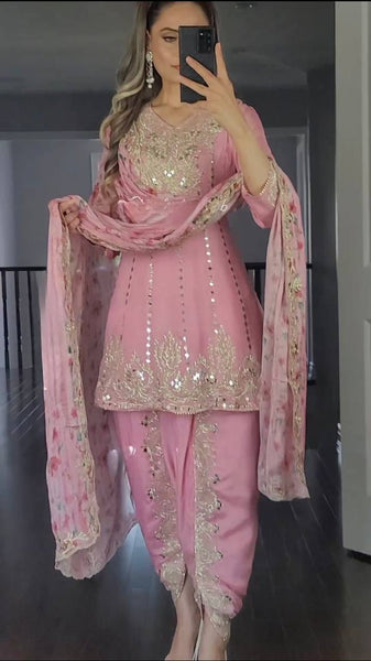 Vibrant Pink Dhoti Patiyala Suit with Dupatta