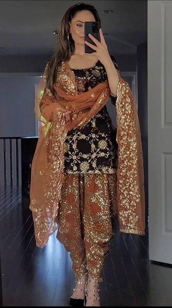 New Designer Party Wear Look Top ,Dhoti Salwar And Dupatta UC-281