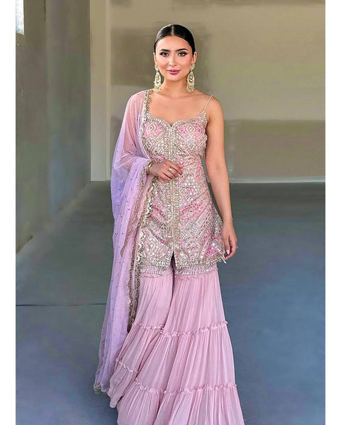 Elegant Light Pink Sharara Dupatta Set – Traditional Charm with Modern Elegance