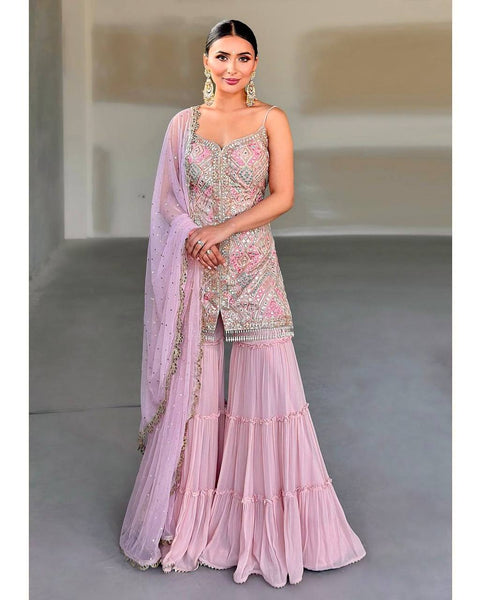 Elegant Light Pink Sharara Dupatta Set – Traditional Charm with Modern Elegance
