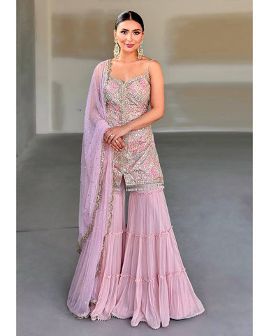 Elegant Light Pink Sharara Dupatta Set – Traditional Charm with Modern Elegance