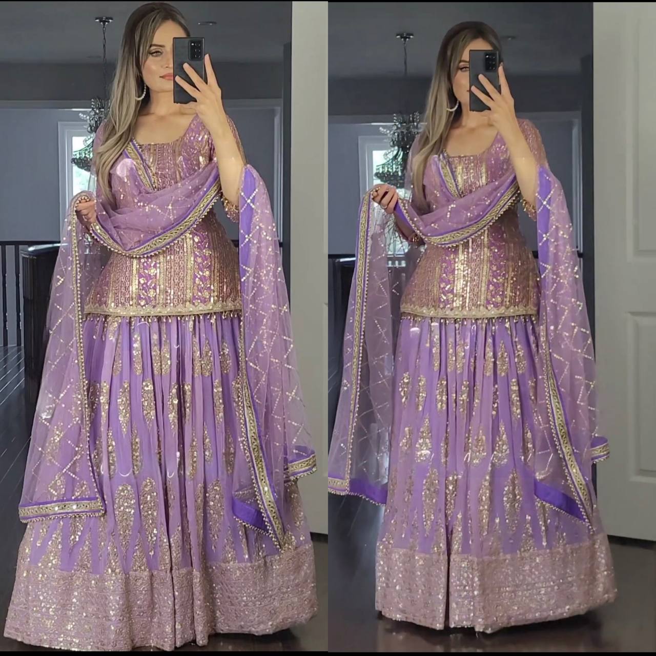 Elegant Purple Embroidered Party Wear Lehenga Set with Dupatta