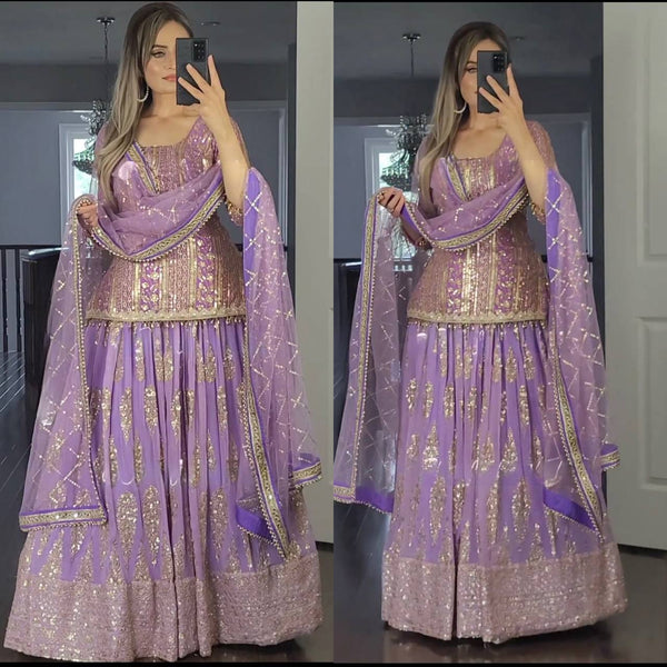 Elegant Purple Embroidered Party Wear Lehenga Set with Dupatta