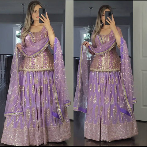 Elegant Purple Embroidered Party Wear Lehenga Set with Dupatta