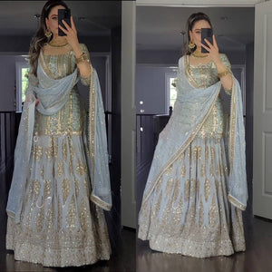 Sky Blue Embroidered Lehenga Set with Dupatta