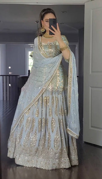 Sky Blue Embroidered Lehenga Set with Dupatta